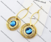 Gold Plating Stainless Steel Blue CZ Stone Earring KJE130016