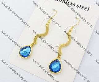 Gold Plating Stainless Steel Blue CZ Stone Earring KJE130020