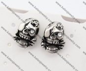 Stainless Steel Inlay Stone Biting Bones Skull Ear Nail KJE490004