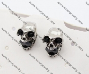 Stainless Steel Biting Black Stone Skull Ear Stud KJE490008