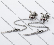 Stainless Steel Red Eyes Death Skull with Sword Ear Stud KJE490011