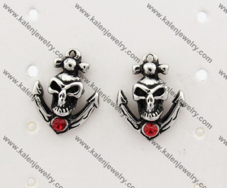 Stainless Steel Inlay Red Stone Skull Anchor Ear Stud KJE490014