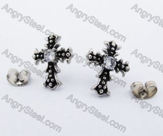 Vintage Stainless Steel Stone Cross Ear Stud KJE500004