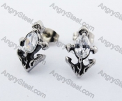 Stainless Steel Inlay Stone Anchor Ear Stud KJE500006