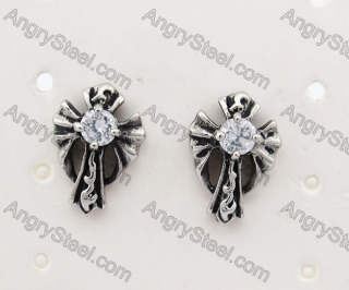 Vintage Stainless Steel Stone Cross Ear Stud KJE500009