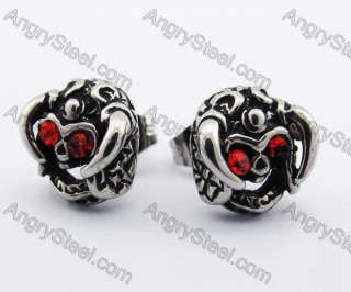 Stainless Steel Red Stone Eyes Skull with Horn Helmet Ear Stud KJE500014