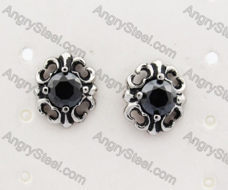 Vintage Stainless Steel Black Stone Ear Stud KJE500018