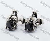 Stainless Steel Black Stone Helmet Ear Stud KJE500030