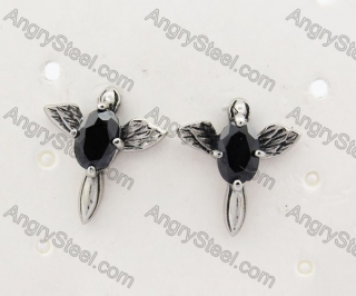 Stainless Steel Black Stone Wings Ear Stud KJE500031