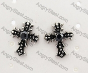 Stainless Steel Black Stone Vintage Cross Ear Stud KJE500032