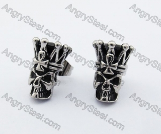 Stainless Steel Inlay Black Stone Skull King Ear Stud KJE500039