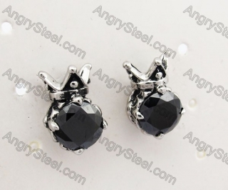 Stainless Steel Black Stone Crown Ear Stud KJE500042