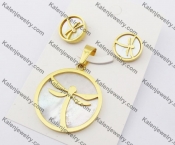 Gold Steel Dragonfly Earrings & Pendant Jewelry Set KJS050071