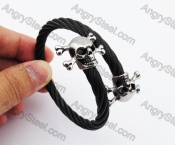 Stainless Steel Death Skull Head Black Wire Bangle KJB4500130