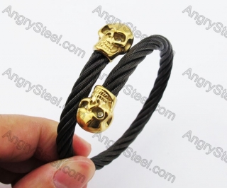 Stainless Steel Gold Skull Clasp Black Wire Bangle KJB4500146