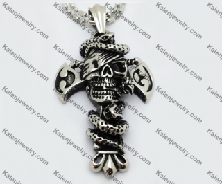 Stainless Steel Snake & Skull Pendant KJP550018