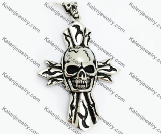 Stainless Steel Skull Cross Pendant KJP550024