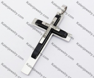 3 Layers Black Plated Stainless Steel Cross Pendant KJP190103