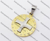 Gold Plated Stainless Steel Cross Sign Round Pendant KJP190343