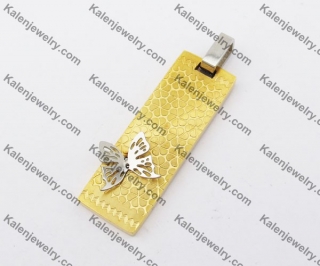 Gold Stainless Steel Butterfly Rectangle Pendant KJP190347