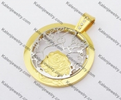 Gold Stainless Steel Flower Round Pendant KJP190360