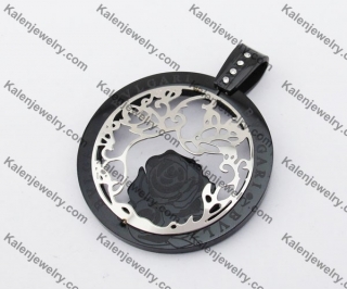 Black Stainless Steel Flower Round Pendant KJP190362