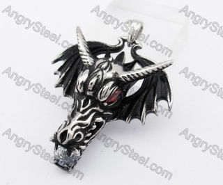 Stainless Steel Red Stone Eyes Dragon Pendant KJP570015