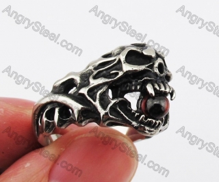 Stainless Steel Red Bead Skull Ring KJR370275