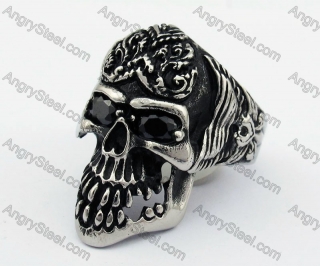 Black CZ Stone Eyes Skull Ring KJR350187