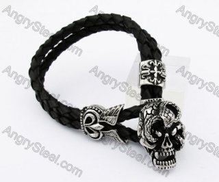 Brown Leather Skull Bracelet KJB170197