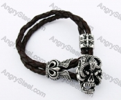 Brown Leather Skull Bracelet KJB170198