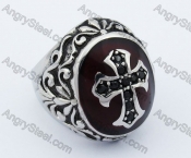 Vintage Red Epoxy Black CZ Stones Cross Ring KJR350197