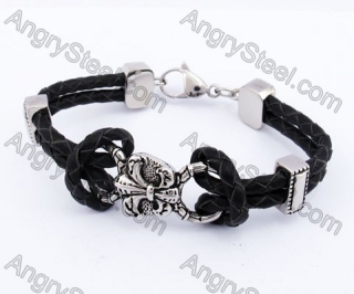 Steel Fleur De Lis Leather Bracelet KJB550169