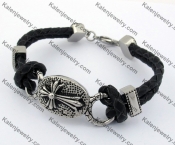 Steel Flower Cross Leather Bracelet KJB550170