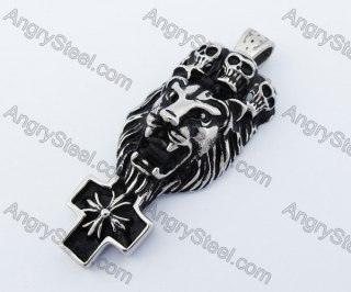 Steel Skull Lion Cross Pendant KJP170525