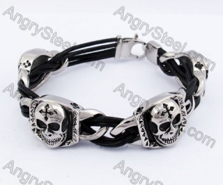 Cross Sign Skull Leather Bracelet KJB550173