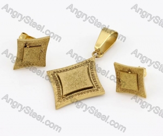 Gold Steel Pendant and Earrings Set KJS200018