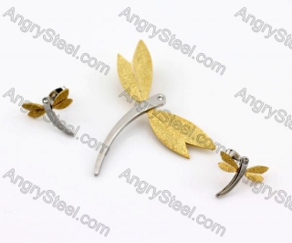 Steel Dragonfly Pendant and Earrings Set KJS200020