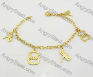 Gold Steel Bear and Dragonfly Bracelet KJB680031