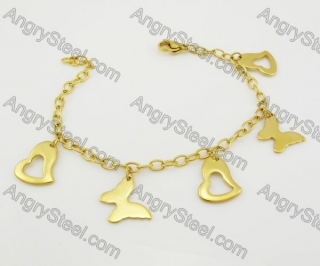 Gold Stainless Steel Butterfly and Heart Bracelet KJB680033