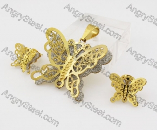 Three-dimensional Gold Plating Butterfly Jewelry Set KJS680001