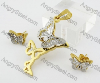 Three-dimensional Butterfly Pendant and Ear Stud Set KJS680003