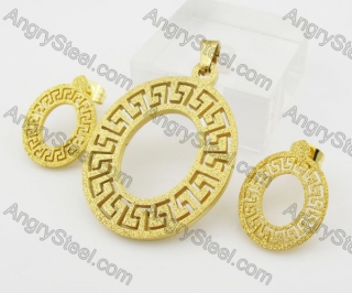 Vintage Oval Plating Pendant and Ear Stud Set KJS680006