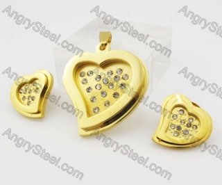 Gold Plating Heart Pendant and Ear Stud Set KJS680007