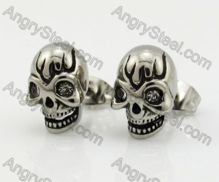 Steel Inlay Stone Eyes Skull Ear Stud KJE690006