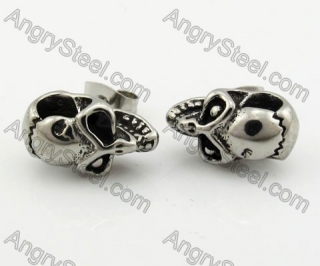 Stainless Steel Black Stone Skull Biker Earrings KJE690009