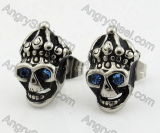 Steel Blue Eyes Crown Skull Ear Stud KJE690010