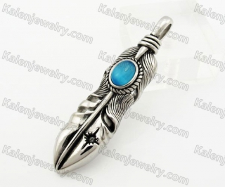 Stainless Steel Blue Stone Feather Pendant KJP600074