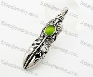 Stainless Steel Green Stone Feather Pendant KJP600078