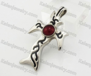 Stainless Steel Red Stone Cross Pendant KJP600117